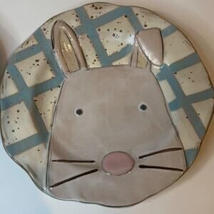 2 mud pie welcome easter bunny stoneware 8" appetizer snack dessert plates lot